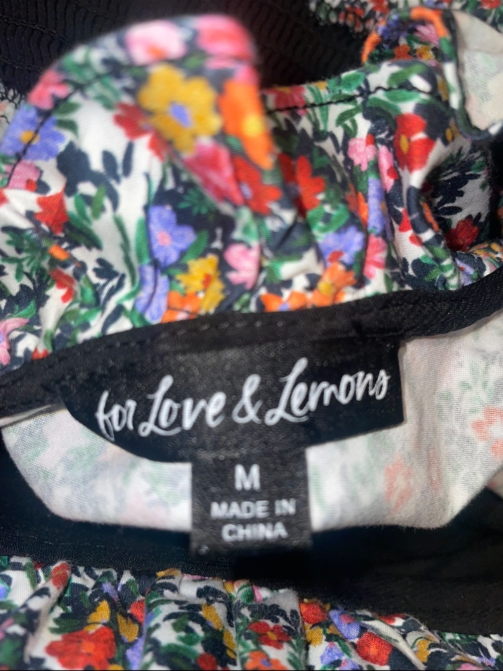 New! For Love And Lemons Hudson Black Floral Puff-Sleeve Mini Dress 🌸 Medium - Picture 13 of 13